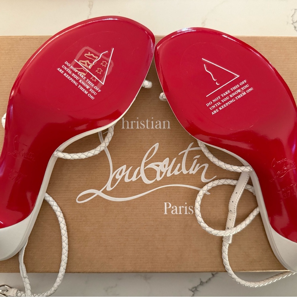 Christian Louboutin White Braided-Strap Leather Sandals - Picture 2 of 6